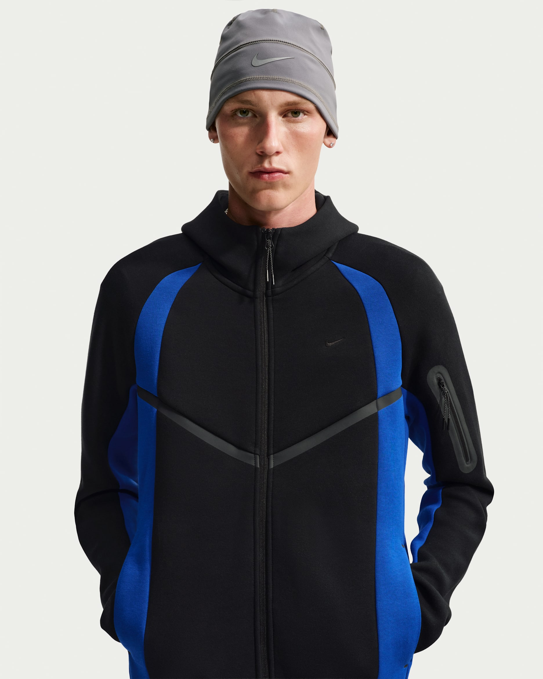 Nike Tech Renk Bloklu Tam Boy Fermuarlı Fleece Windrunner Erkek